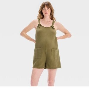 Isabel Maternity Gauze Romper In Olive Green